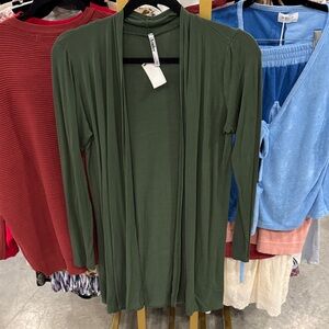 Azules Olive Green Draped Open-Front Cardigan